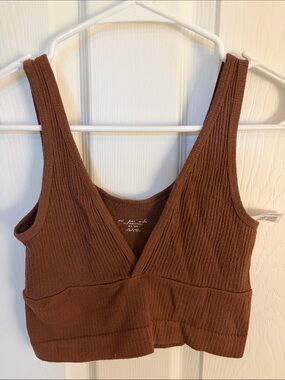 Ribbed Cropped Tank Top Bralette in Deep Brown